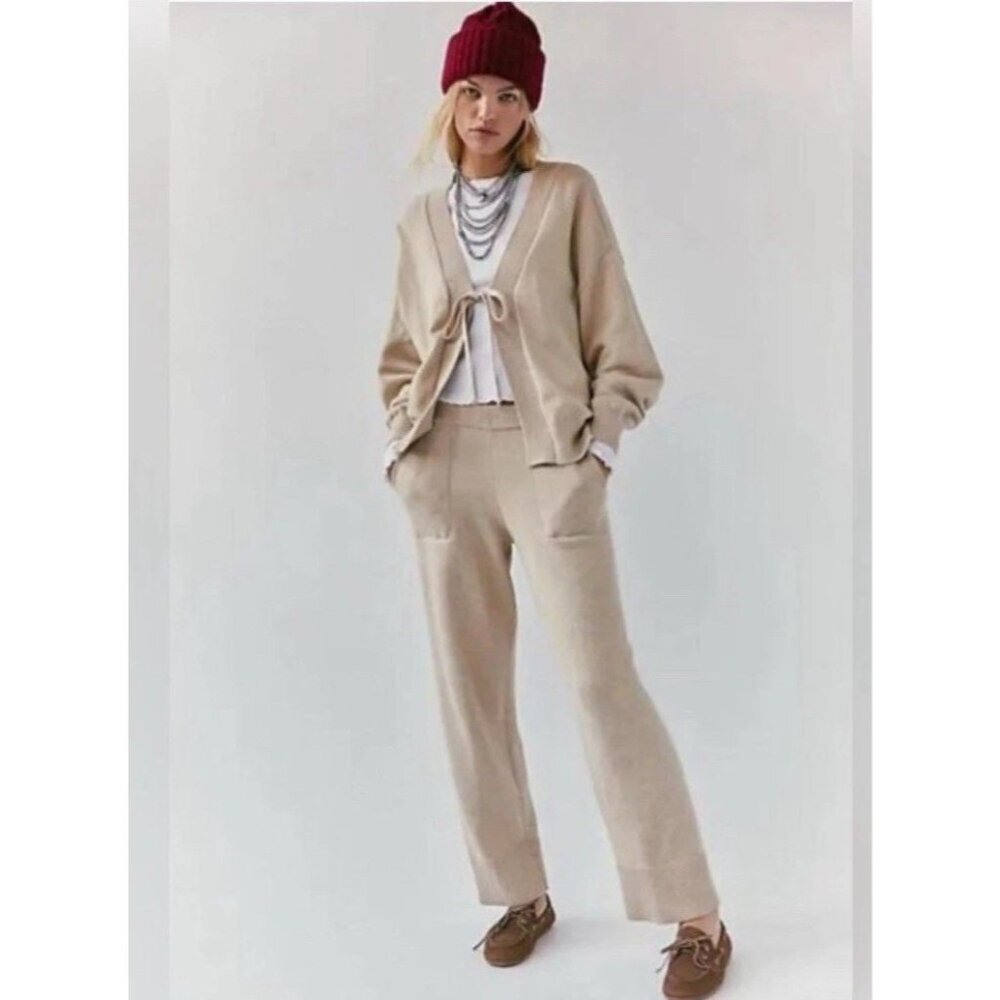 Free People Beach Solar Sweater Wide leg Knit Pants Natural Neutral Medium